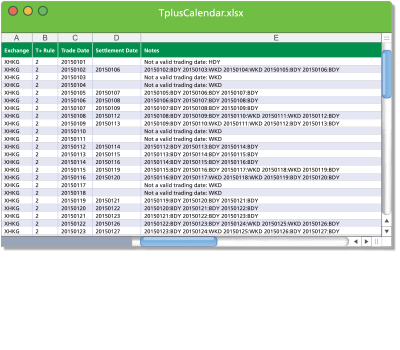 Tplus Exchange Settlement Calendar Sample